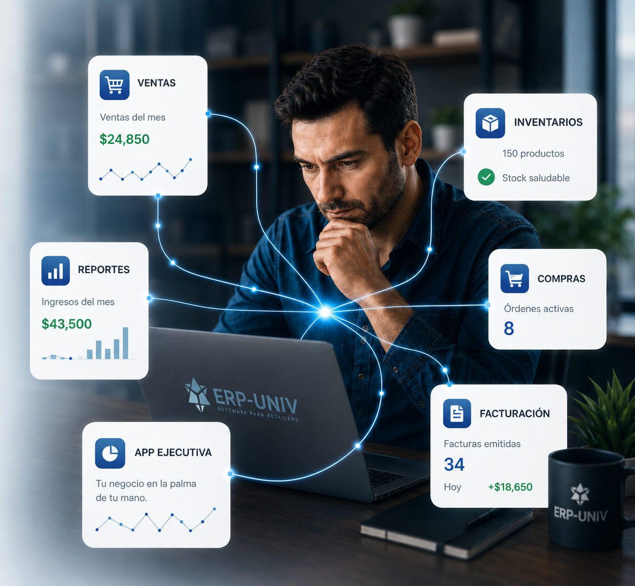 Empresario administrando su negocio con ERP-UNIV